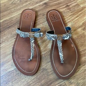 Tory Burch Snakeskin Bow Sandals